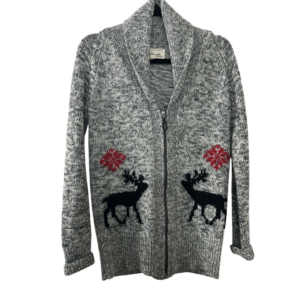 Telluride Wool Blend Reindeer Zip‎ Cardigan M Gray Nordic Cabin Ski Gorpcore